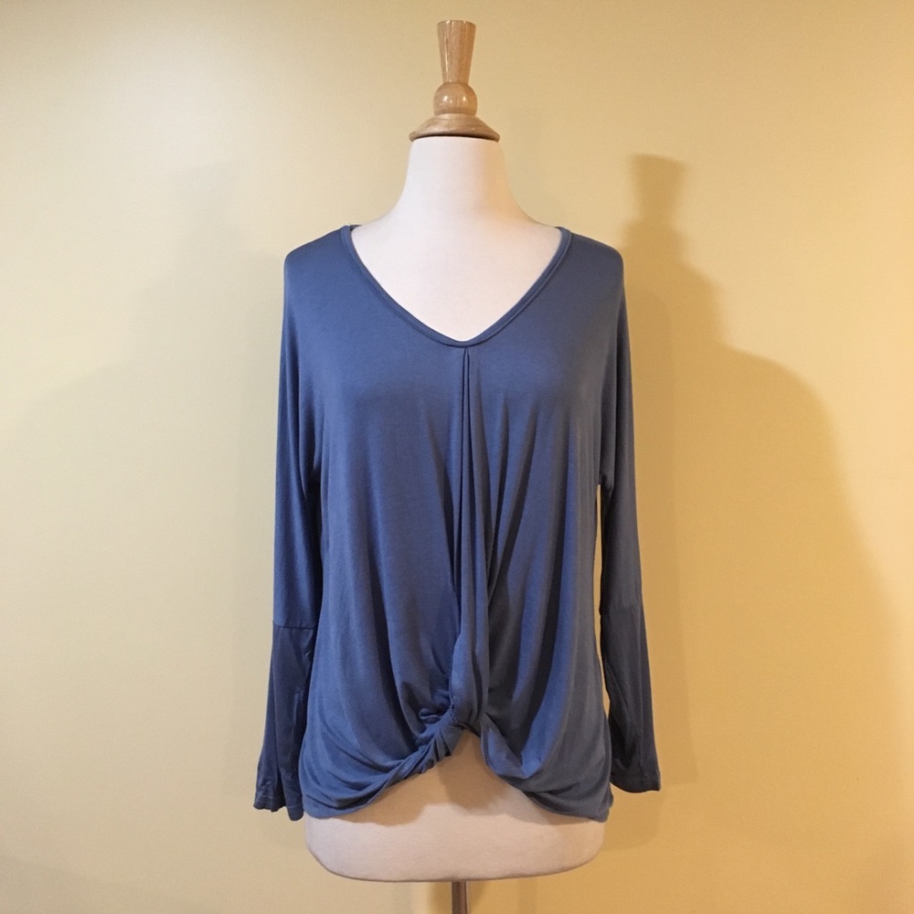 Twist Knot High Low Drapey Long Sleeve Knit Top - Picture 3 of 5